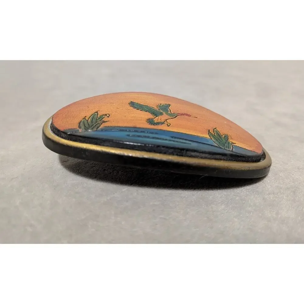 Vtg Hand Tooled Leather Brass Belt Buckle Flying Mallard Duck Western Made in US